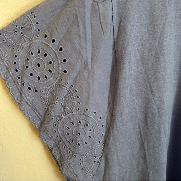 NWT, Gap Women's Eyelet Flutter Short Sleeve Scoop Neck Shirt in Blue, Size XXL - Picture 7 of 12